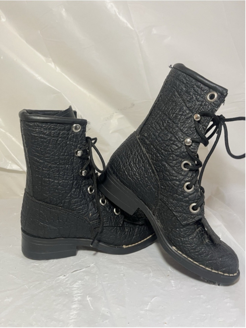 Bronco Boots leather Black Kiltie Lace Up kids size 9D